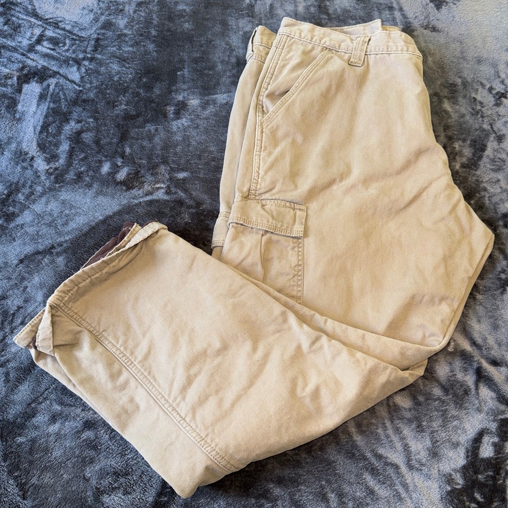 Wrangler Fleece Lined Cargo Pants Mens 40x30 Tan Khaki Work Trousers‎ 70WFLBH - Picture 2 of 11